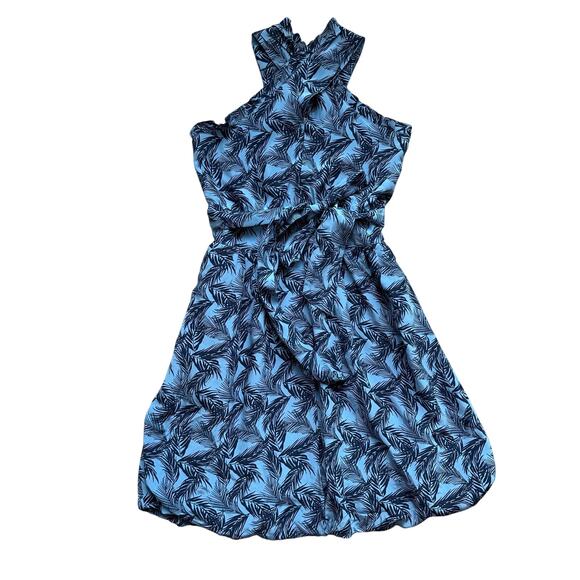See by Chloe Palm Print Halterneck Silk Dress Blue 6 - Picture 1 of 11